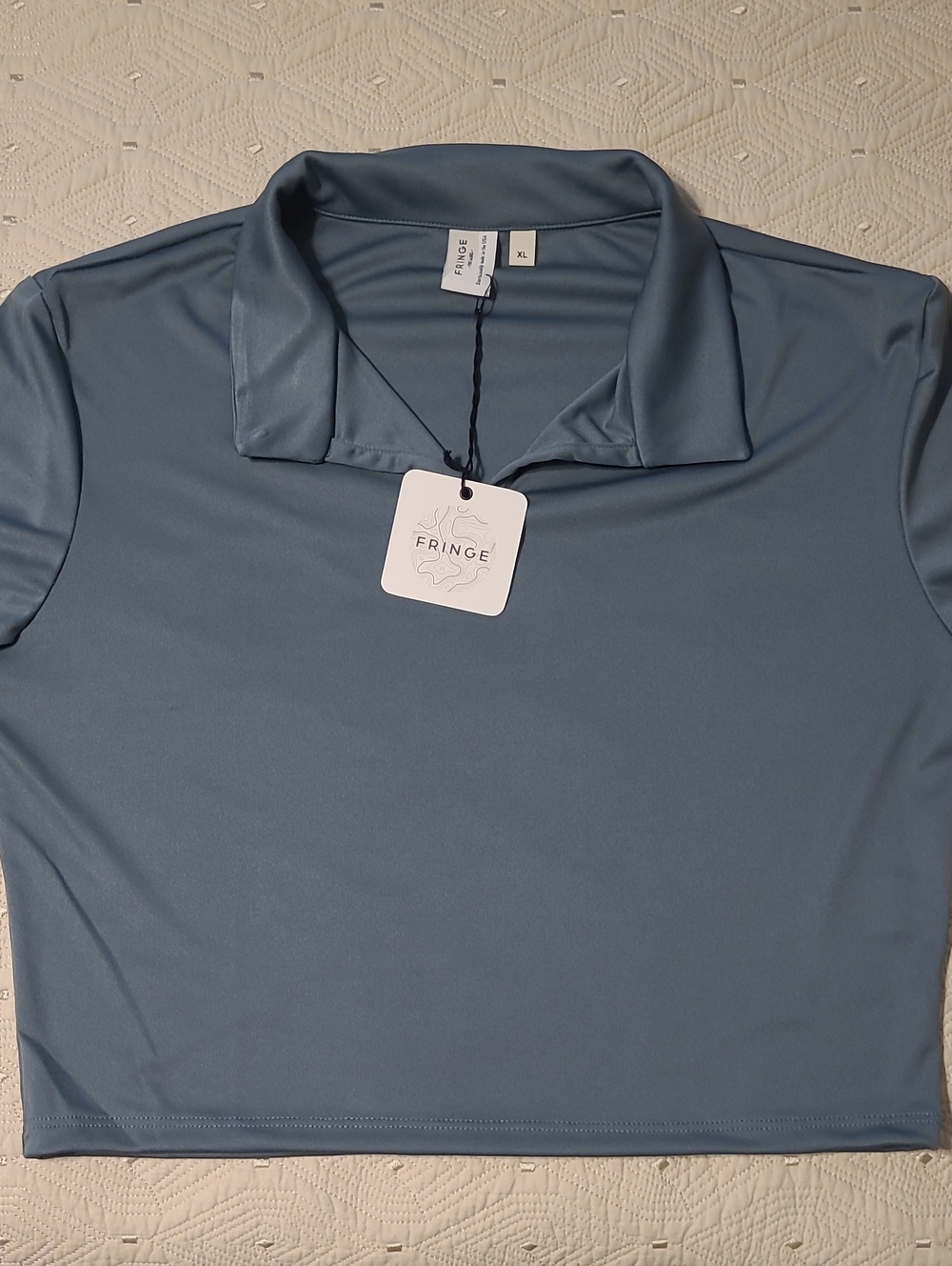 FRINGE Blue/Grey Cropped Polo Top Size XL